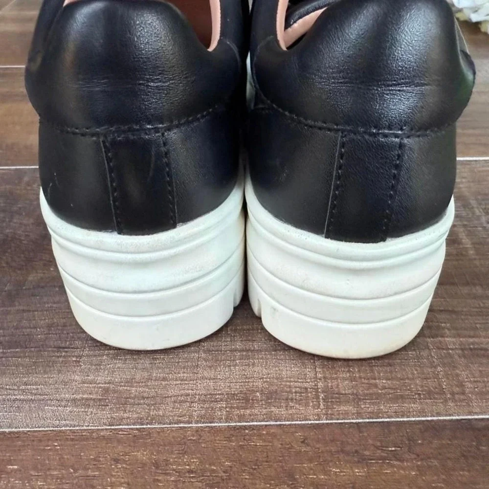 Linea Paolo Black Leather Platform Sneakers Rhinestone Eyelets‎ Womens 6